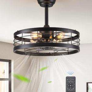 20 Inch Black Bladeless Fandelier Ceiling Fan With Light And Remote 6