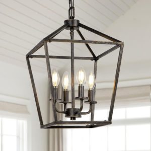Industrial Black and Gold 4 Light Chandelier With Adjustable Chain
