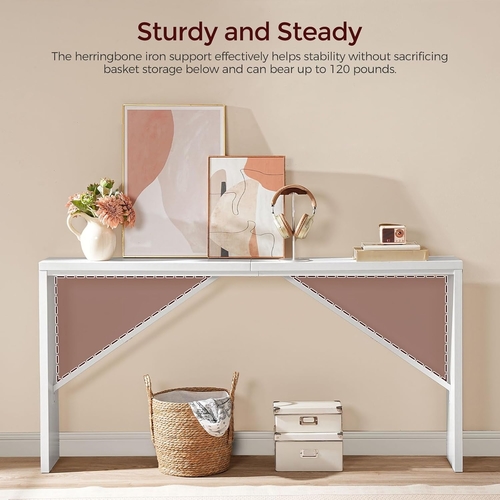 62.2-Inch Industrial White Console Table With Metal Frame - Image 6