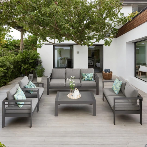 Aluminum Patio Furniture Set Seven Seat Outdoor Conversation Grey - Image 6