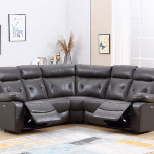 160 X 38  X 40 Modern Dark Gray Leather Sectional With Power Recliners