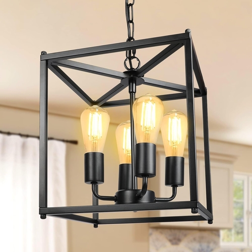 Black Farmhouse 4 Light Chandelier Pendant Light Adjustable - Image 2