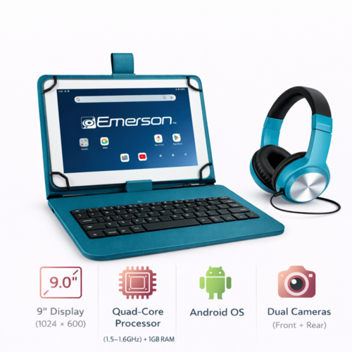Emerson 9” Quad Core Tablet with Android 14 Turquoise - Refurbished - Image 2