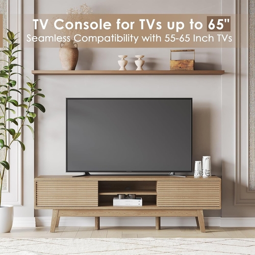 59 Inch Mid Century Modern TV Console Fluted Doors - Image 3