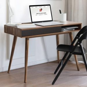 Walnut Mid Century Modern Desk With Drawer For Home Office