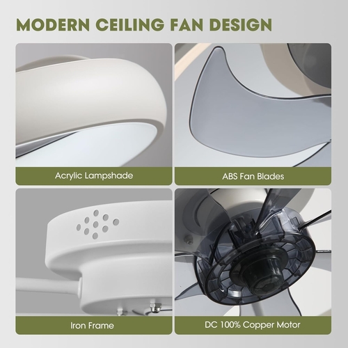 20 Inch Flush Mount Ceiling Fan With Lights Remote White Dimmable LED - Image 8