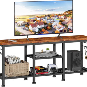 Rustic Brown TV Stand For 55 Inch With Open Storage Shelves