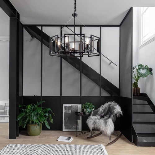 Industrial Style Five Light Matte Black Pendant Chandelier - Image 2