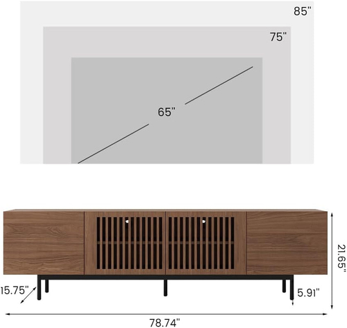 Solid Wood TV Stand For 70 To 75 Inch TV With Walnut Veneer - Image 4