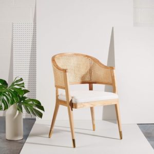 Natural Rattan Accent Chair with Brass Caps Fully Assembled