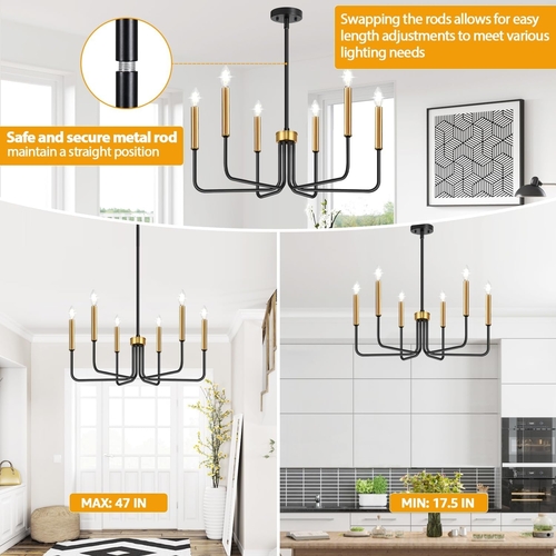Black And Gold Six Light Farmhouse Chandelier For Dining Room - Image 8