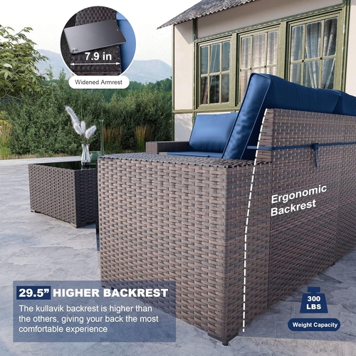 Navy Blue 6 Piece Outdoor Patio Sectional Sofa Set With PE Rattan - Image 2