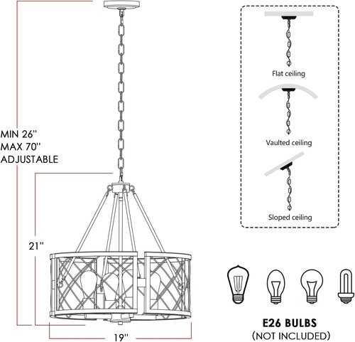 D19 Inch Farmhouse Chandelier 4 Light Pendant Black Oak - Image 3