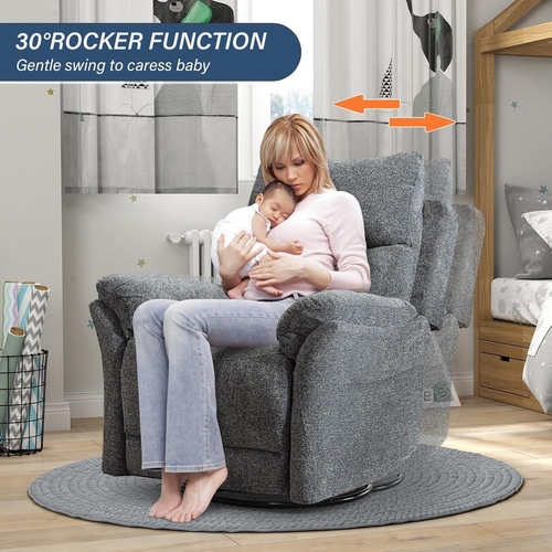 Swivel Rocker Recliner Chair Gray Fabric For Small Spaces - Image 3