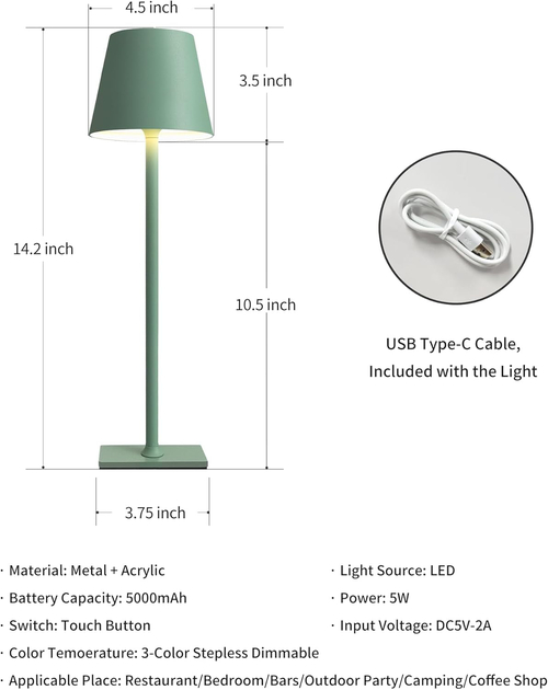 Two Pack Cordless LED Table Lamp 5000mAh Battery Portable Dimmable - Image 5