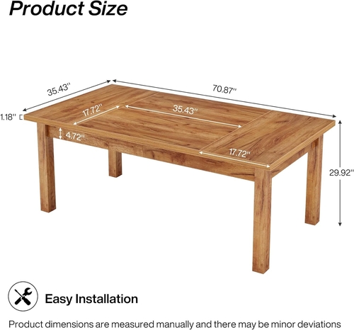 70.87 Inch Wood Dining Table Farmhouse Thickened Legs - Image 5