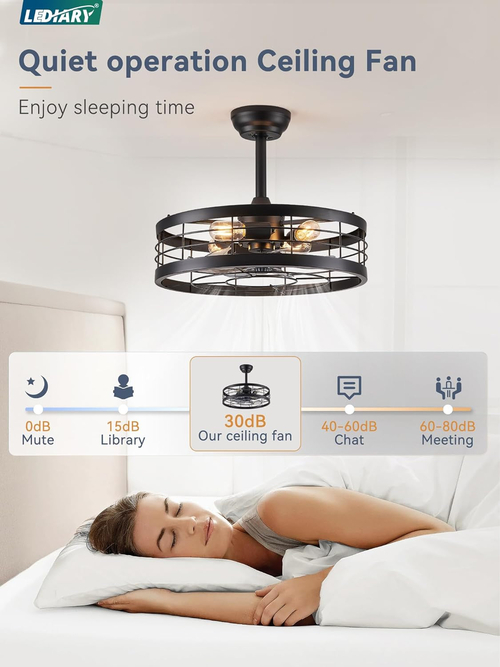20 Inch Black Bladeless Fandelier Ceiling Fan With Light And Remote 6 - Image 2