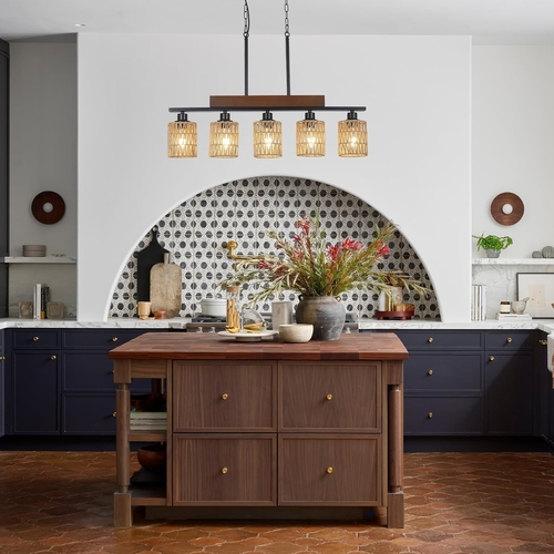 Rattan Farmhouse 5 Light Linear Chandelier Black Lighting - Image 8