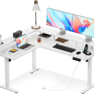 Electric L Shaped Standing Desk 59 Inch With Power Outlets