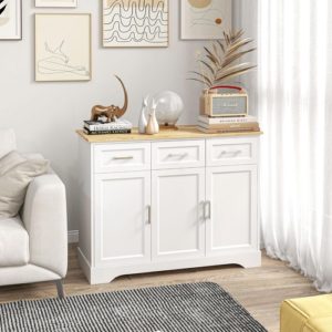 Sideboard Buffet Cabinet With 3 Storage Drawers And Adjustable Shelf