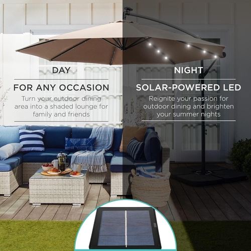 10 Foot Solar LED Offset Patio Umbrella With Easy Tilt Adjustment In - Image 3