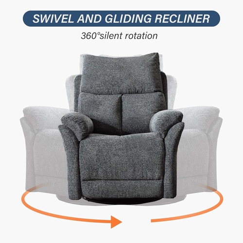 Swivel Rocker Recliner Chair Gray Fabric For Small Spaces - Image 4