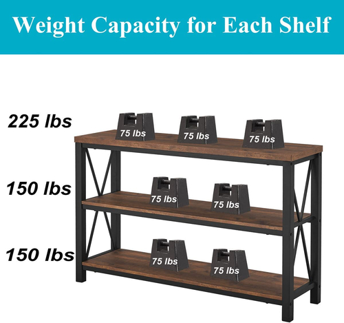 47 Inch Rustic Industrial Sofa Table With 3 Tier Shelves - Image 2