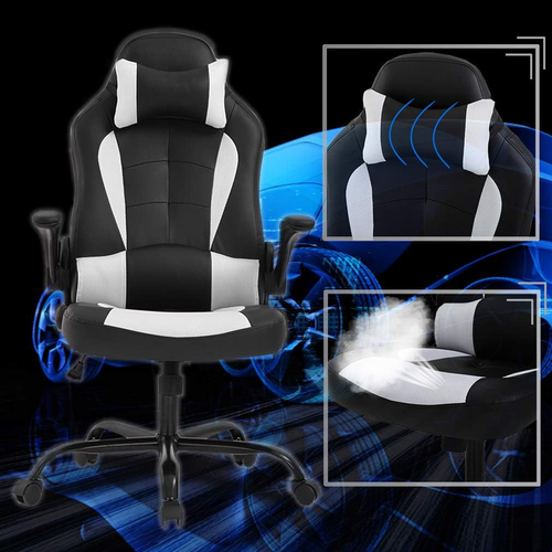 PC Gaming Chair White With Lumbar Support And Flip Up Arms - Image 5