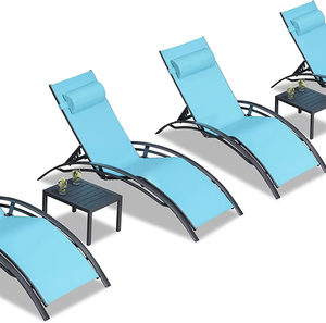 Patio Chaise Lounge Set With 4 Adjustable Recliners And 2 Side Tables