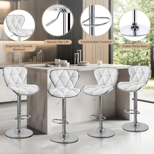 Bar Stools Set Of 2 White PU Leather Adjustable Swivel - Image 4