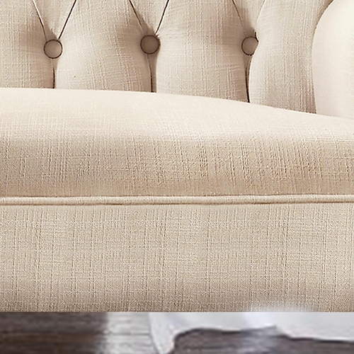 Warm Beige Tufted Linen Love Seat For Small Spaces - Image 4
