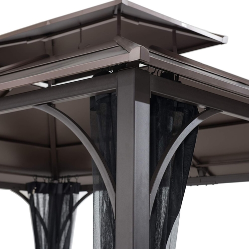 10x12 Brown Hardtop Gazebo With Steel Frame And Netting For Outdoor - Image 7