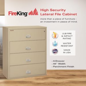 Lateral 4 Drawer Fire Safe File Cabinet With Key Lock 1 Hour Fire