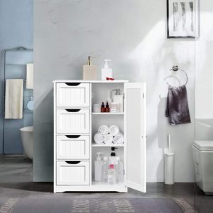 White Floor Cabinet With Four Drawers For Entryway Use