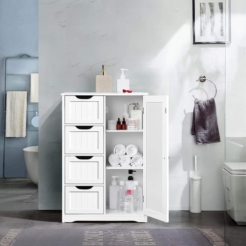 White Floor Cabinet With Four Drawers For Entryway Use