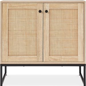 Two Door Rattan Storage Cabinet Natural Finish With Non Scratch Foot