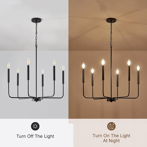 Modern Black 6 Light Chandelier Dining Farmhouse Pendant - Image 5