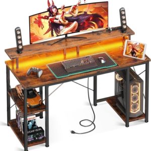 48 Inch Gaming Desk With Monitor Stand And LED Lighting