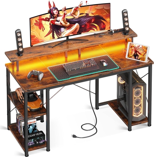 48 Inch Gaming Desk With Monitor Stand And LED Lighting