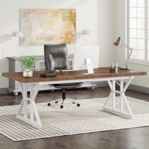 70.8 Inch Executive Desk Brown White Home Office Desk