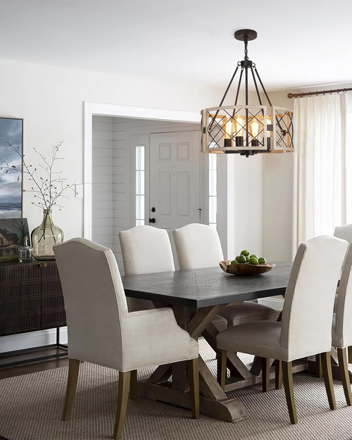 D19 Inch Rustic 4 Light Chandelier Black And White Oak - Image 7