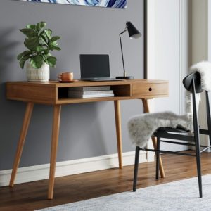 Parker Walnut Home Office Desk With Storage Cubby And Drawer