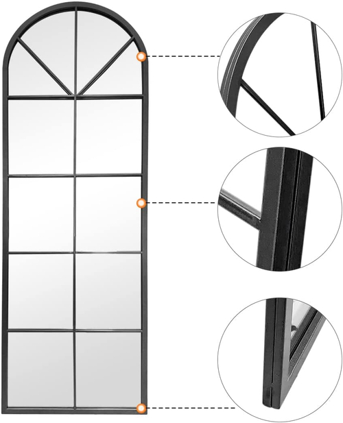 65 By 22 Inch Arched Window Pane Floor Wall Mount Mirror - Image 5
