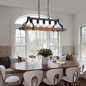 Rustic 5 Light Linear Chandelier Kitchen Island Black
