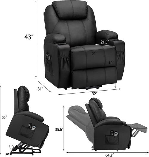 Power Lift Recliner Chair Leather With Massage For Elderly - Image 2