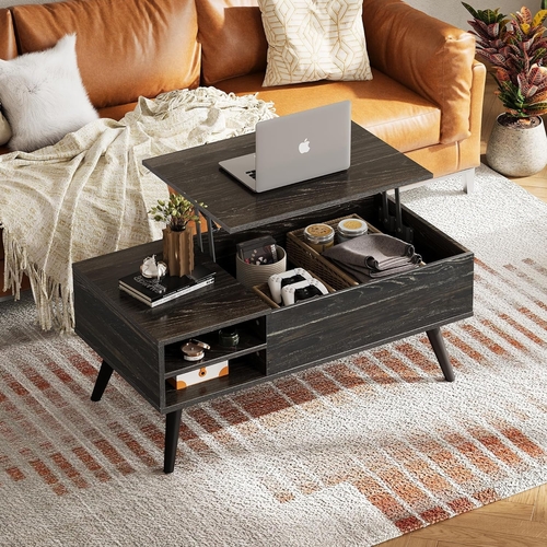 Wood Lift Top Coffee Table Hidden Compartment Charcoal - Image 3
