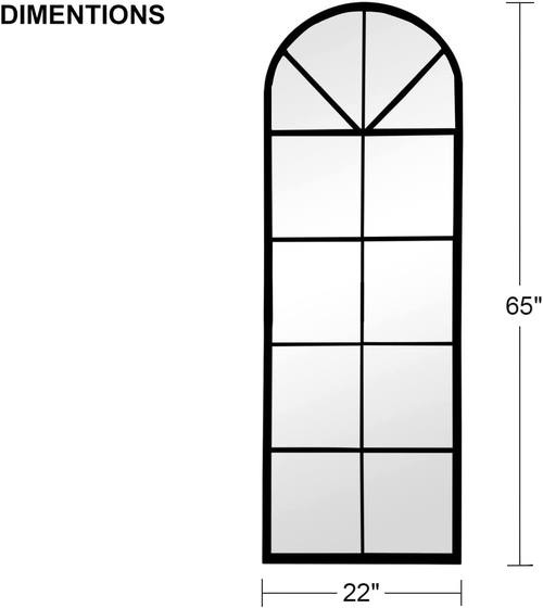 65 By 22 Inch Arched Window Pane Floor Wall Mount Mirror - Image 2