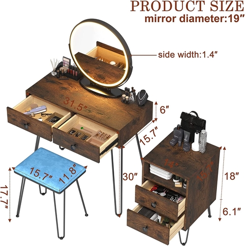 Vanity Desk Set With Drawers And LED Lighted Mirror - Image 6