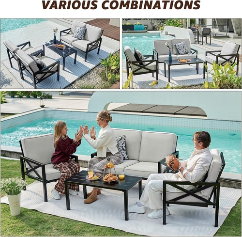 4 Piece Outdoor Metal Patio Set With 5.5 Inch Cushions And Coffee - Image 8