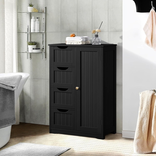Wooden Bathroom Floor Storage Cabinet With 4 Drawers And Cupboard - Image 8